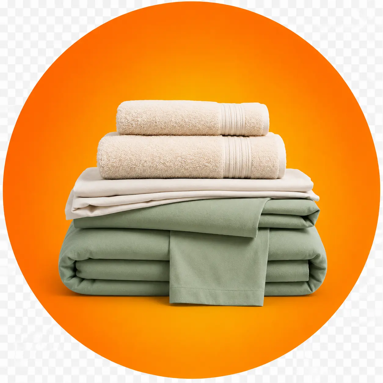 Pilha de toalhas e roupa de cama dobradas