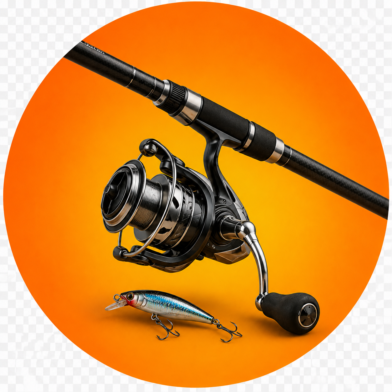 Vara de pesca com molinete e isca artificial